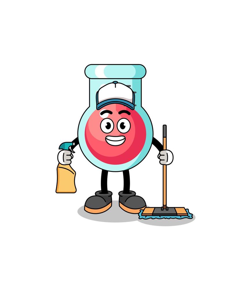 mascotte de personnage de bécher de laboratoire en tant que service de nettoyage vecteur