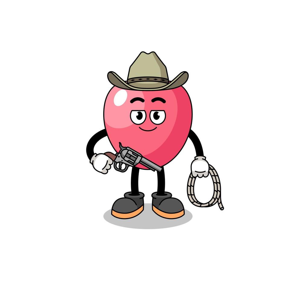 mascotte de personnage de symbole de coeur en tant que cow-boy vecteur