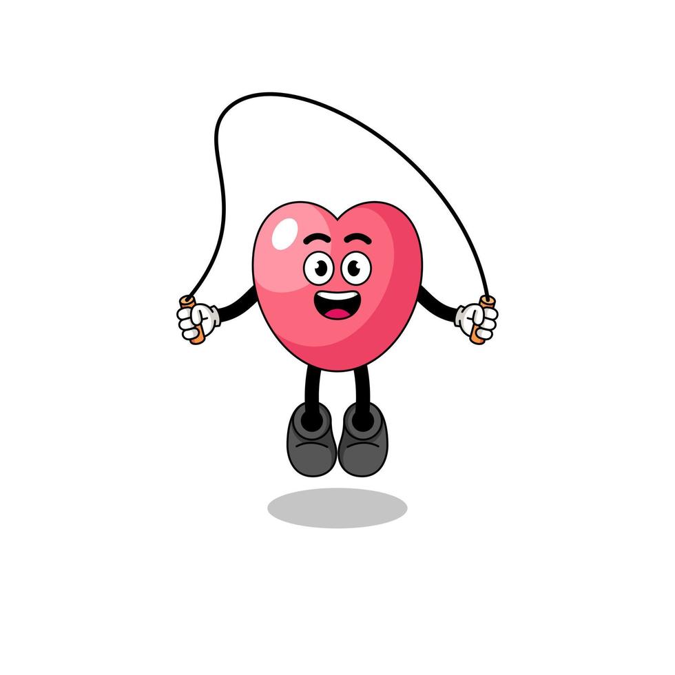 dessin animé de mascotte de symbole de coeur joue à la corde à sauter vecteur