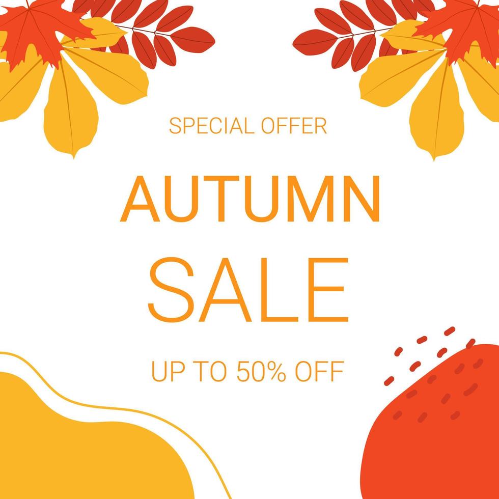 bannière de vente d'automne avec des feuilles jaunes et rouges. fond d'automne. idéal pour la vente d'achats, l'affiche promotionnelle ou la bannière Web. vecteur