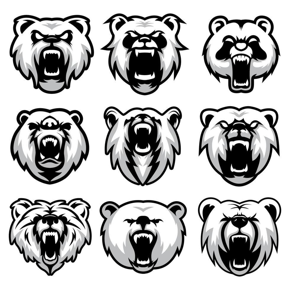 collection de têtes d'ours. logo tête d'ours vecteur