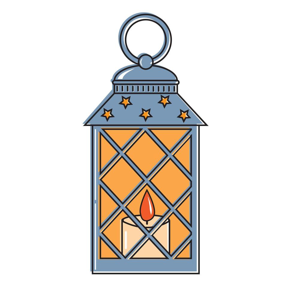 lanterne de noël de paysage intérieur avec bougie, illustration vectorielle de couleur en style cartoon. vecteur