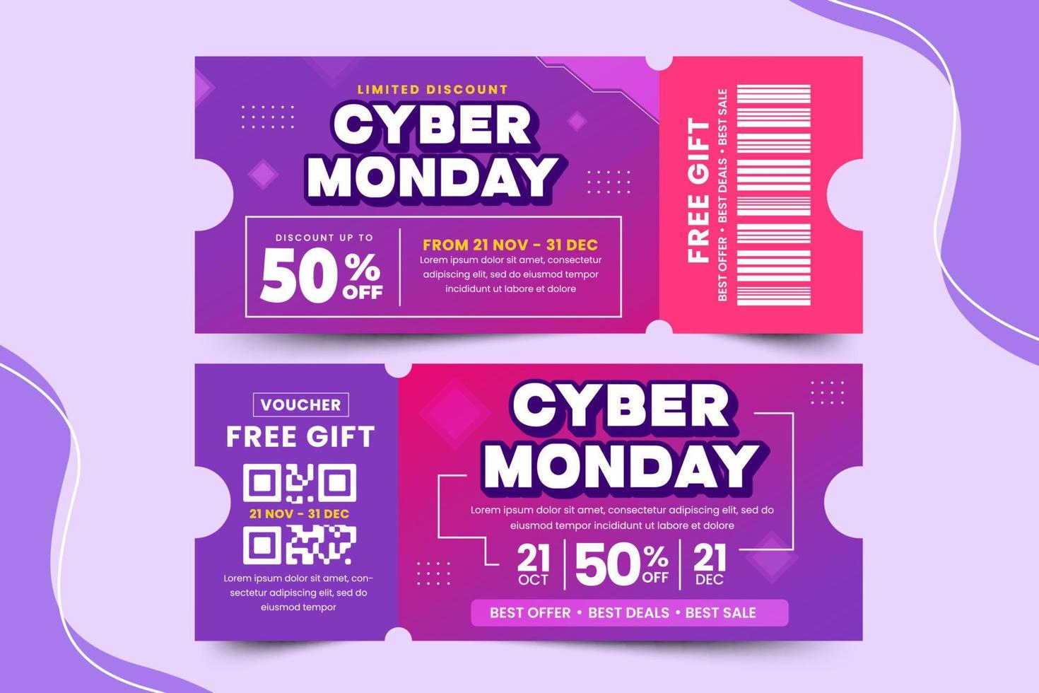 modèle de conception de bon ou de coupon cyber lundi vecteur