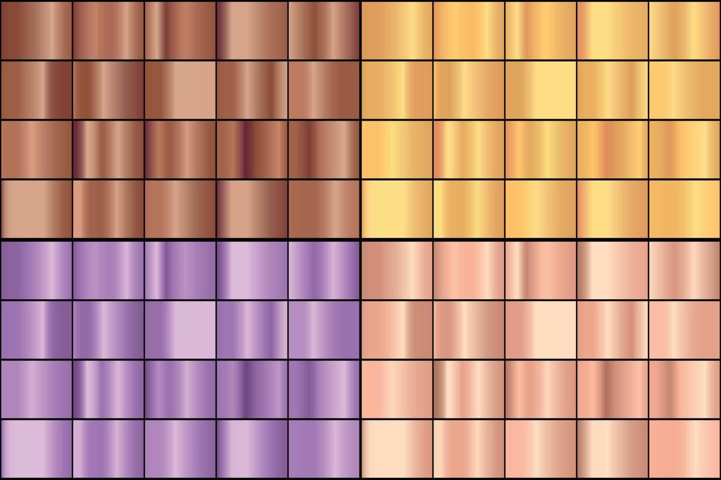 ensemble de vecteurs de dégradés métalliques colorés. vecteur