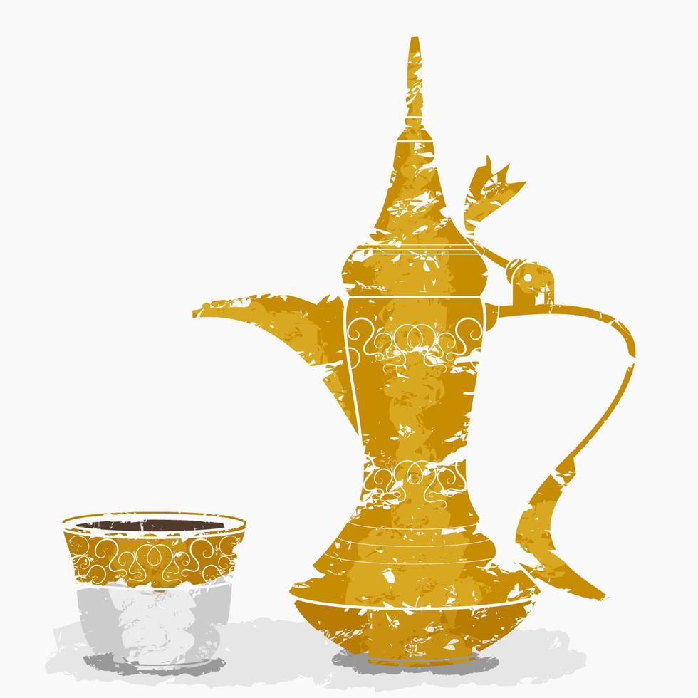 vue latérale modifiable café arabe traditionnel avec pot de dallah et finjan demitasse tasse illustration vectorielle dans le style de coups de pinceau pour la conception liée au café ou l'histoire arabe et la culture traditionnelle vecteur