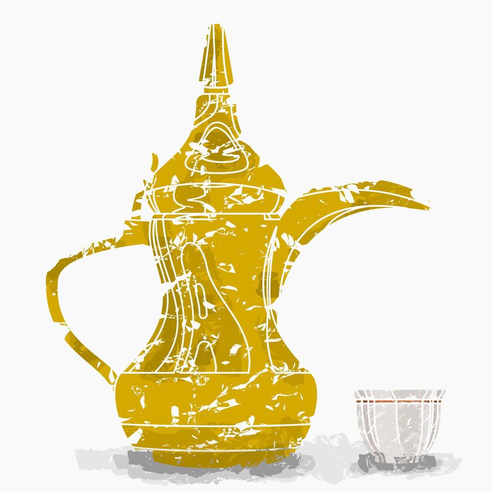 vue latérale modifiable café arabe traditionnel en finjan demitasse tasse et dallah pot illustration vectorielle dans le style de coups de pinceau pour la conception de café avec la tradition de la culture arabe du Moyen-Orient et islamique vecteur