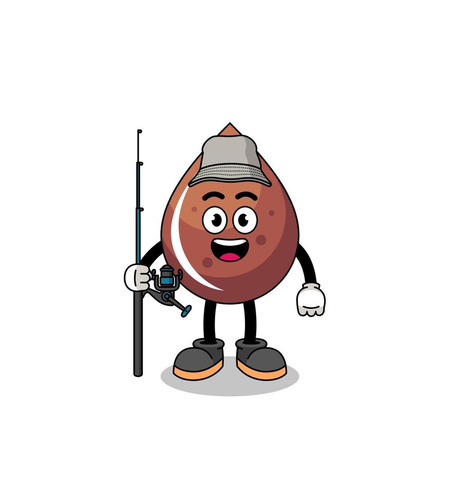 mascotte, illustration, de, chocolat, goutte, pêcheur vecteur