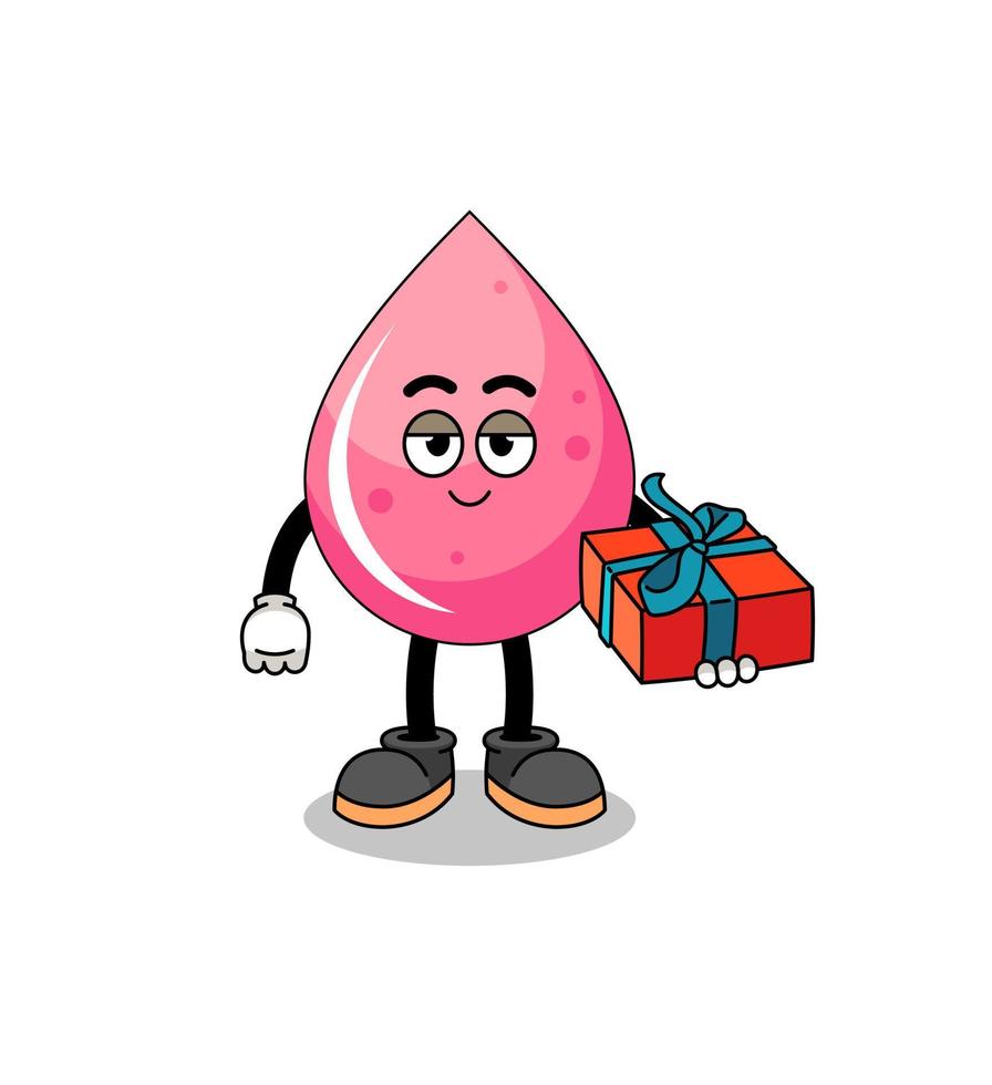 illustration de mascotte de jus de fraise donnant un cadeau vecteur