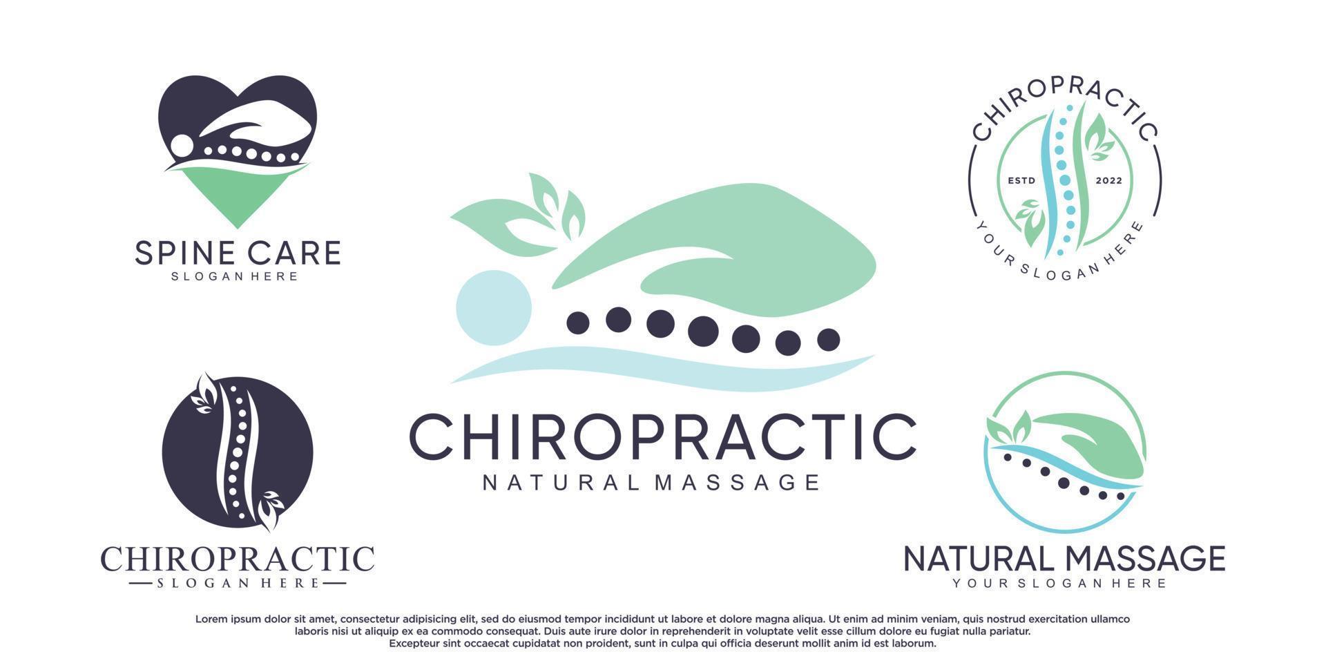 bundle logo de massage clinique chiropratique avec élément feuille et vecteur premium de concept créatif