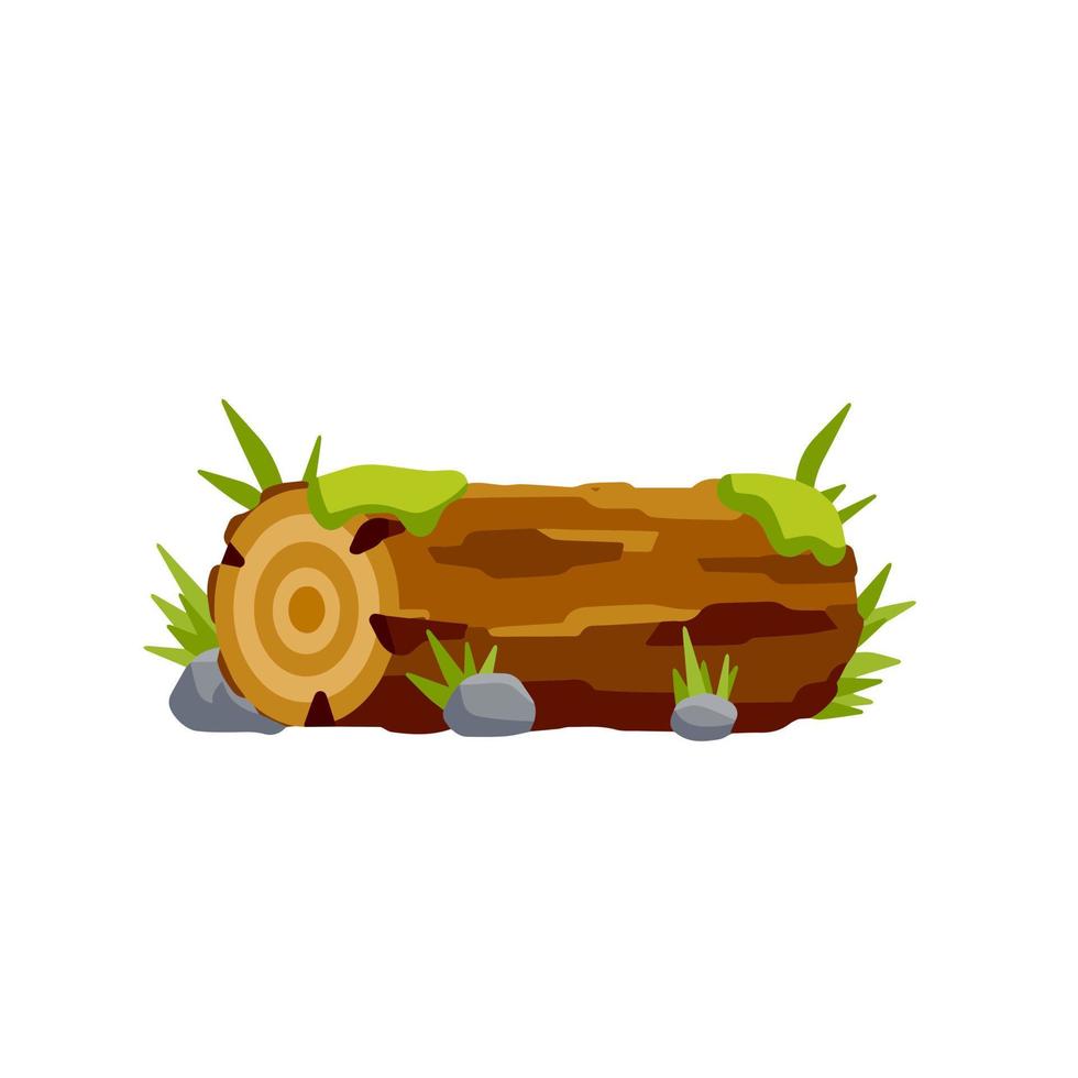 bûche brune de vecteur avec de la mousse verte et de la pierre. matériau en bois de construction, élément naturel. environnement de forêt. ensemble d'illustration de dessin animé