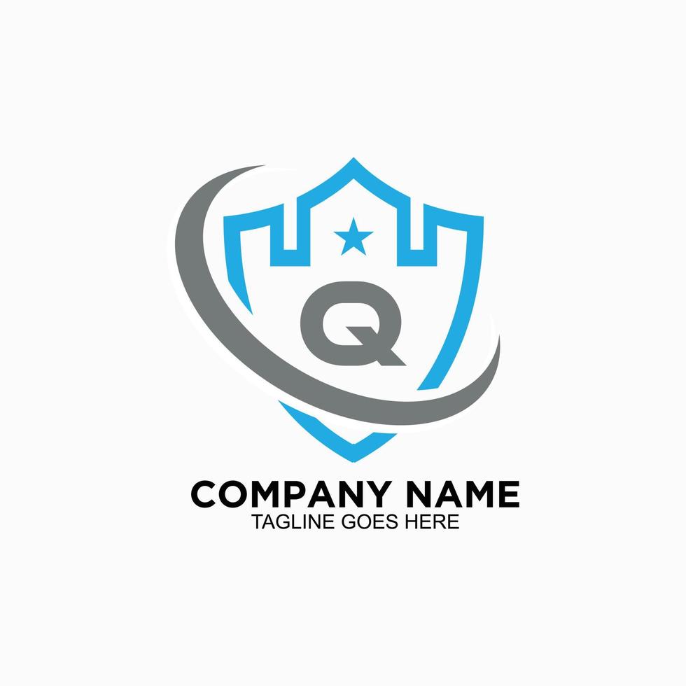 q logo initial avec concept de conception de bouclier vecteur