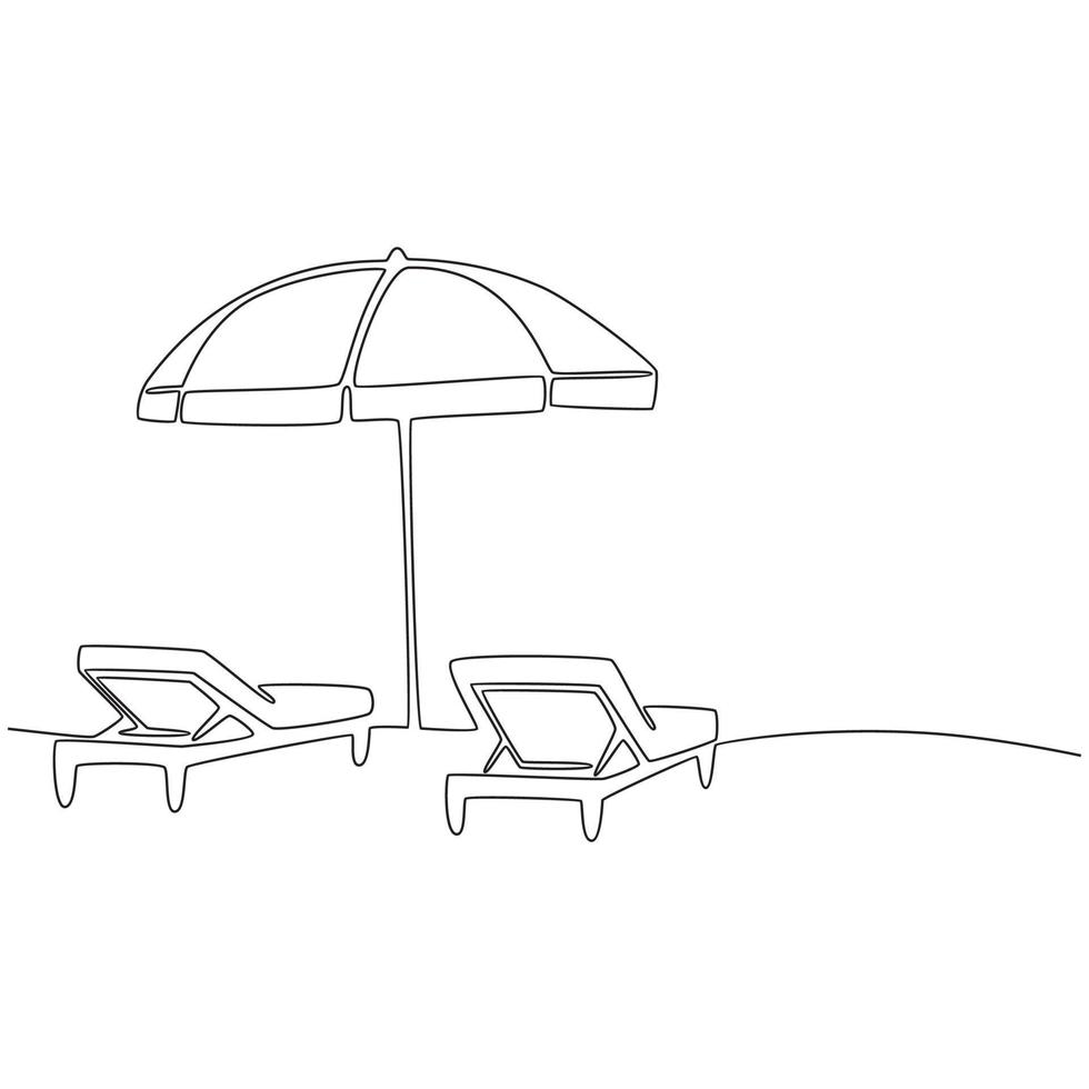 chaises de plage et parasols dessin au trait continu illustration vectorielle vecteur