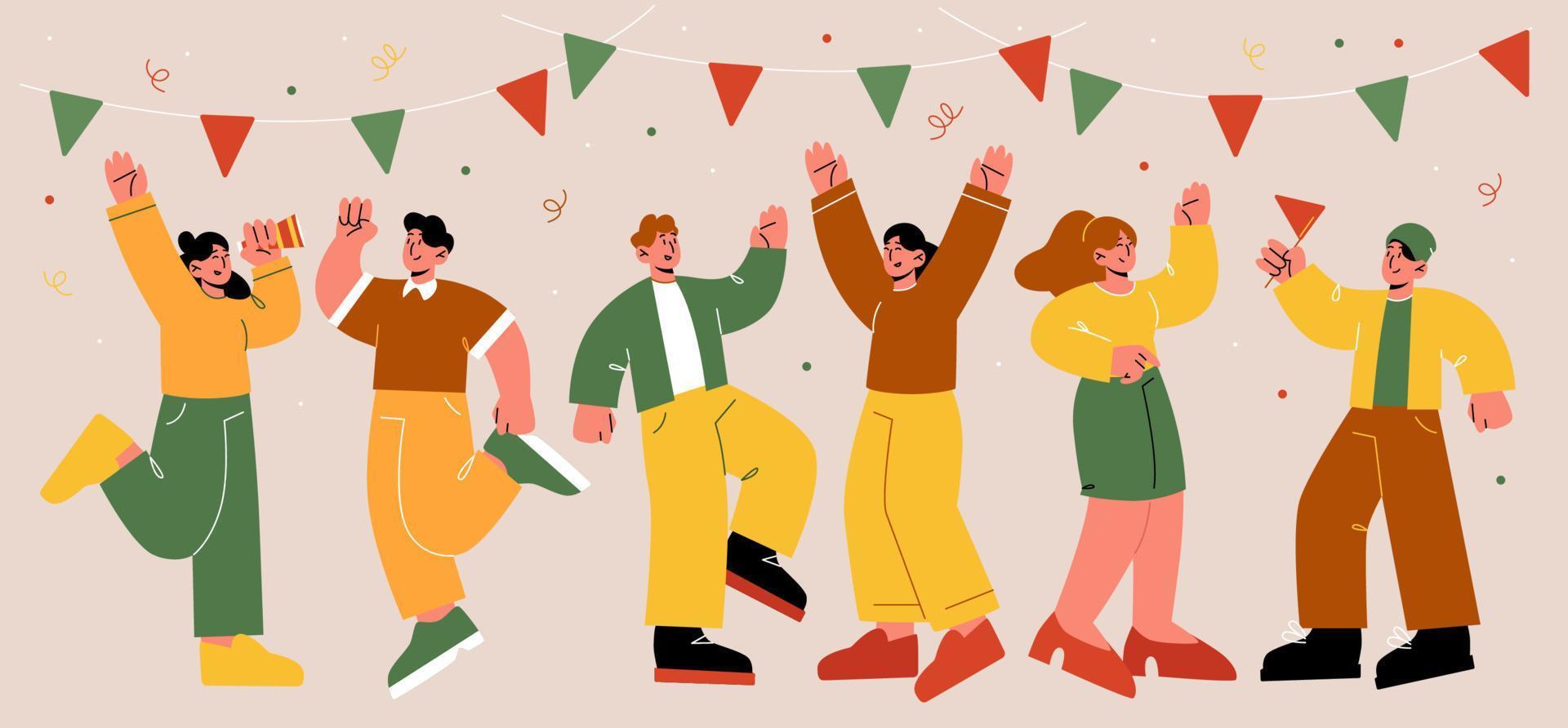 un groupe de gens heureux s'amuse et danse à la fête vecteur