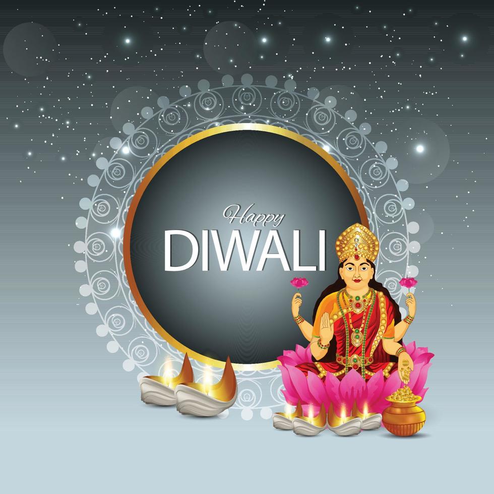 carte de voeux de célébration de diwali heureux avec illustration vectorielle de la déesse laxami vecteur