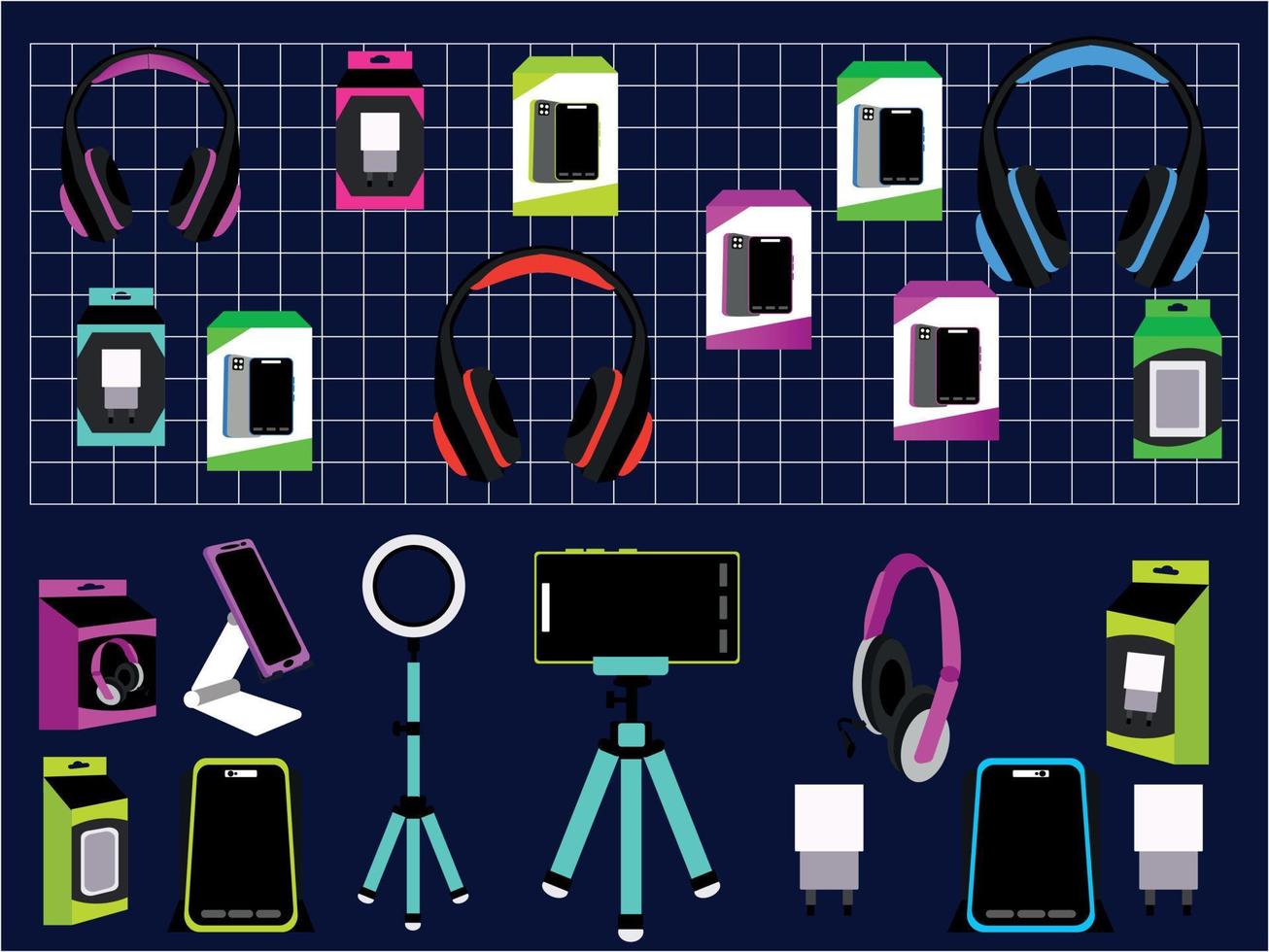 ensemble de téléphones mobiles de collection et d'accessoires, illustration vectorielle vecteur