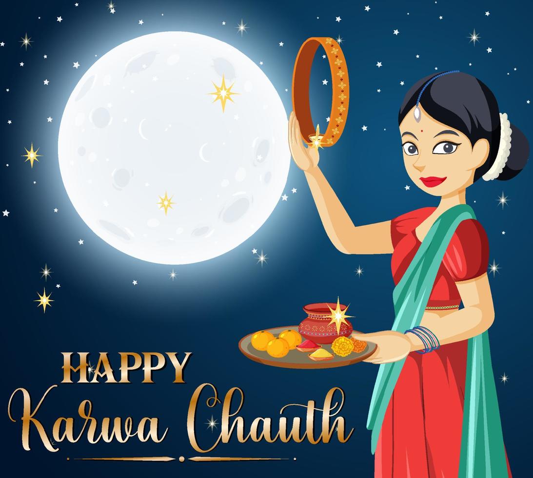 conception d'affiche heureuse de karva chauth vecteur