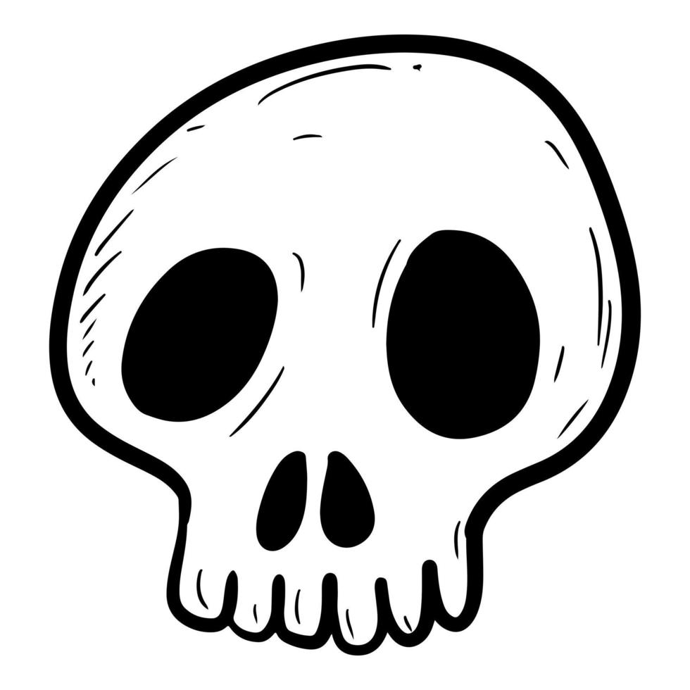 style de croquis de doodle d'illustration dessinée à la main de dessin animé de crâne pour la conception de concept. vecteur