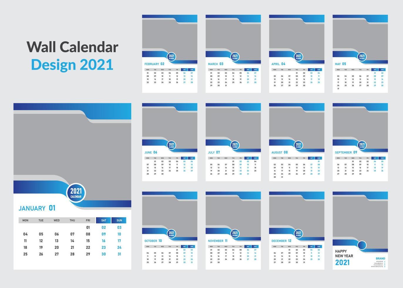 modèle de calendrier mural 2021 vecteur