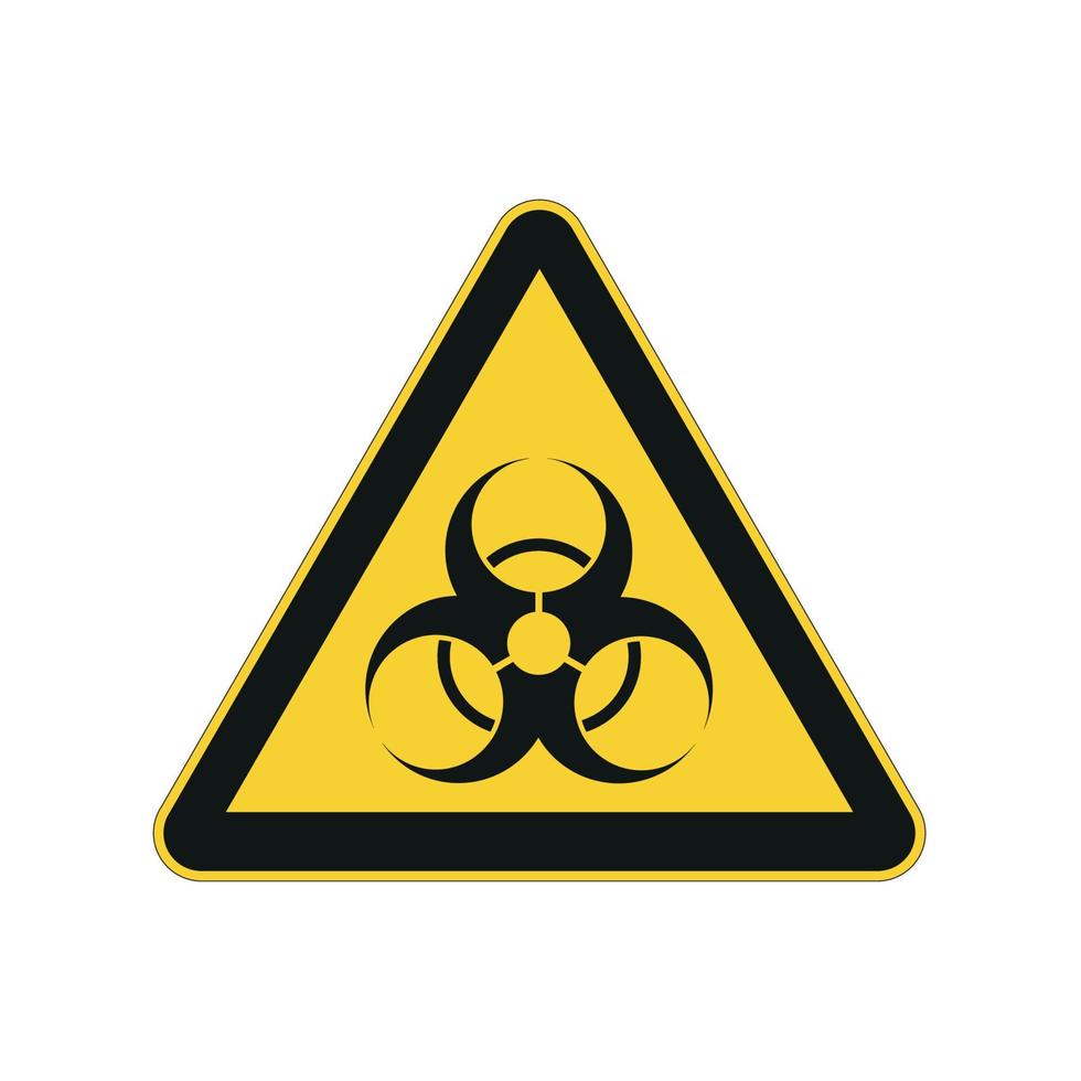 signe de symbole de danger biologique. icône de danger biologique à l'intérieur du panneau circulaire jaune. signe toxique. illustration vectorielle de zone radioactive d'avertissement. emblème du danger. symbole de prudence isolé sur fond blanc. vecteur