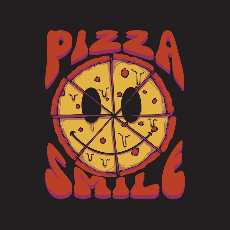 conception de t-shirt et d'autocollant d'illustration de sourire de pizza vecteur