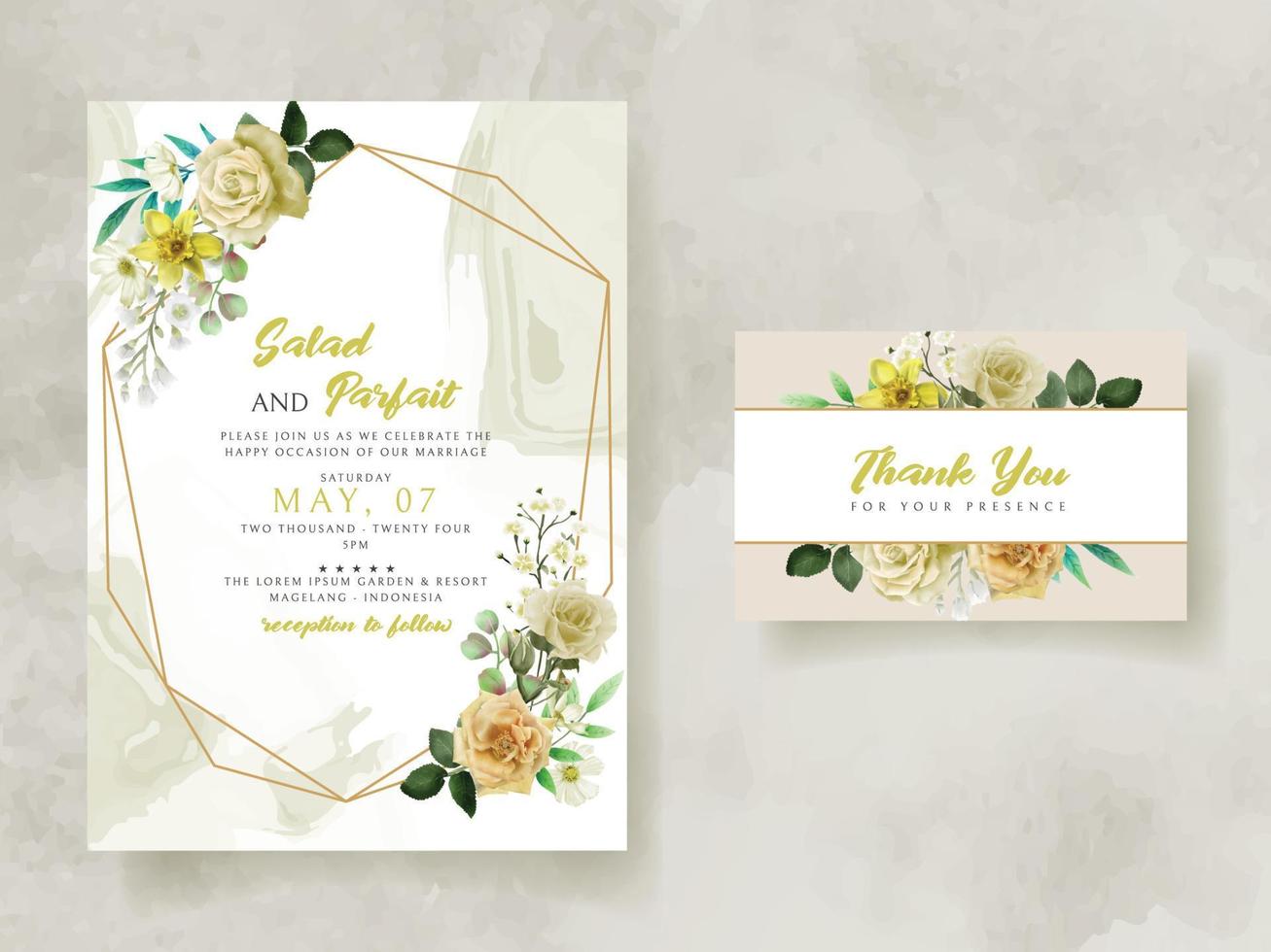 carte d'invitation de mariage avec illustration de fleurs jaunes vecteur