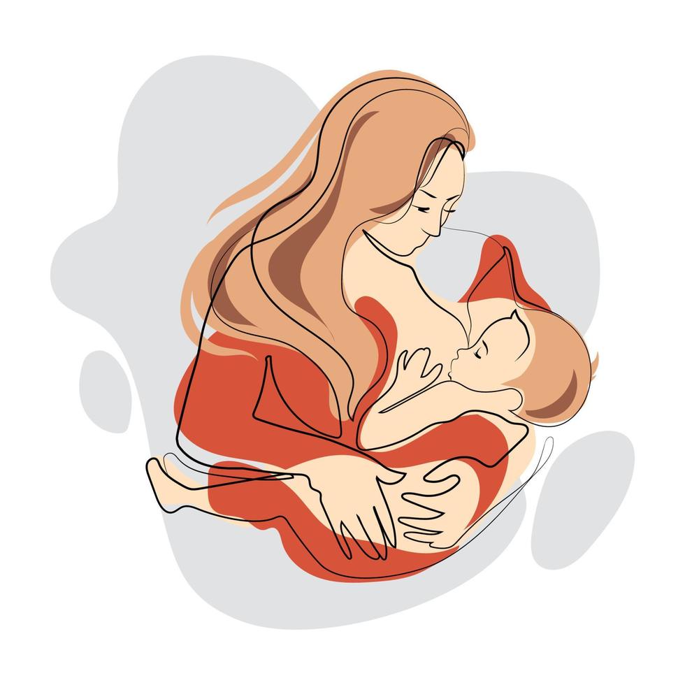 illustration de l'allaitement maternel, mère allaitant bébé concept illustration vectorielle. conception d'art minmal. femme tenant bébé dans ses bras dessin au trait. emblème, logo, impression vecteur