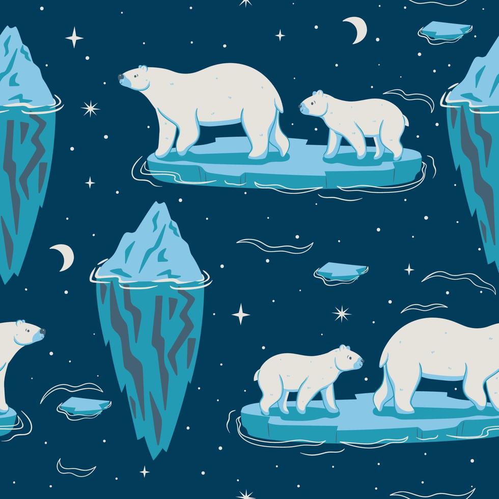 modèle sans couture avec ours polaires et icebergs. graphiques vectoriels. vecteur