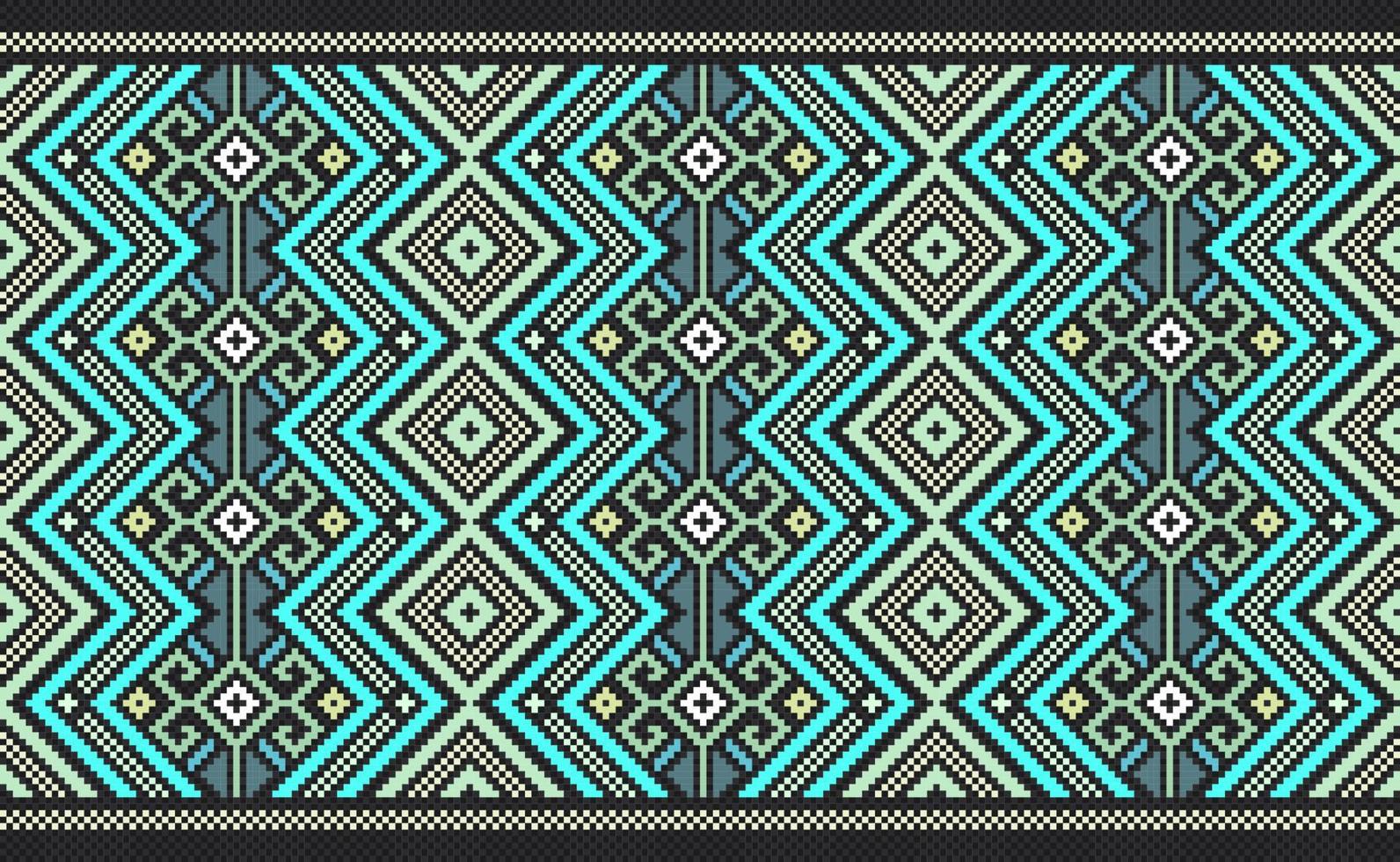 motif ethnique géométrique, arrière-plan abstrait de broderie vectorielle, style aztèque classique pixel, motif vert beau horizontal, conception pour textile, tissu, toile de fond, impression numérique, graphique vecteur