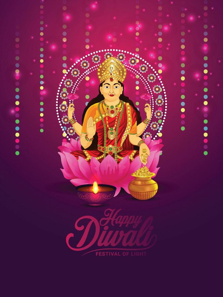 joyeux diwali illustration vectorielle de la déesse laxami vecteur