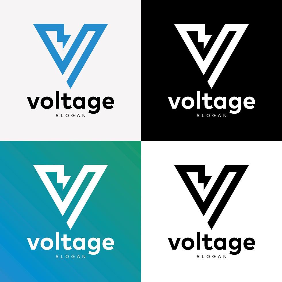 lettre v monogramme symbole tension électricité orage foudre élégant entreprise logo design vecteur