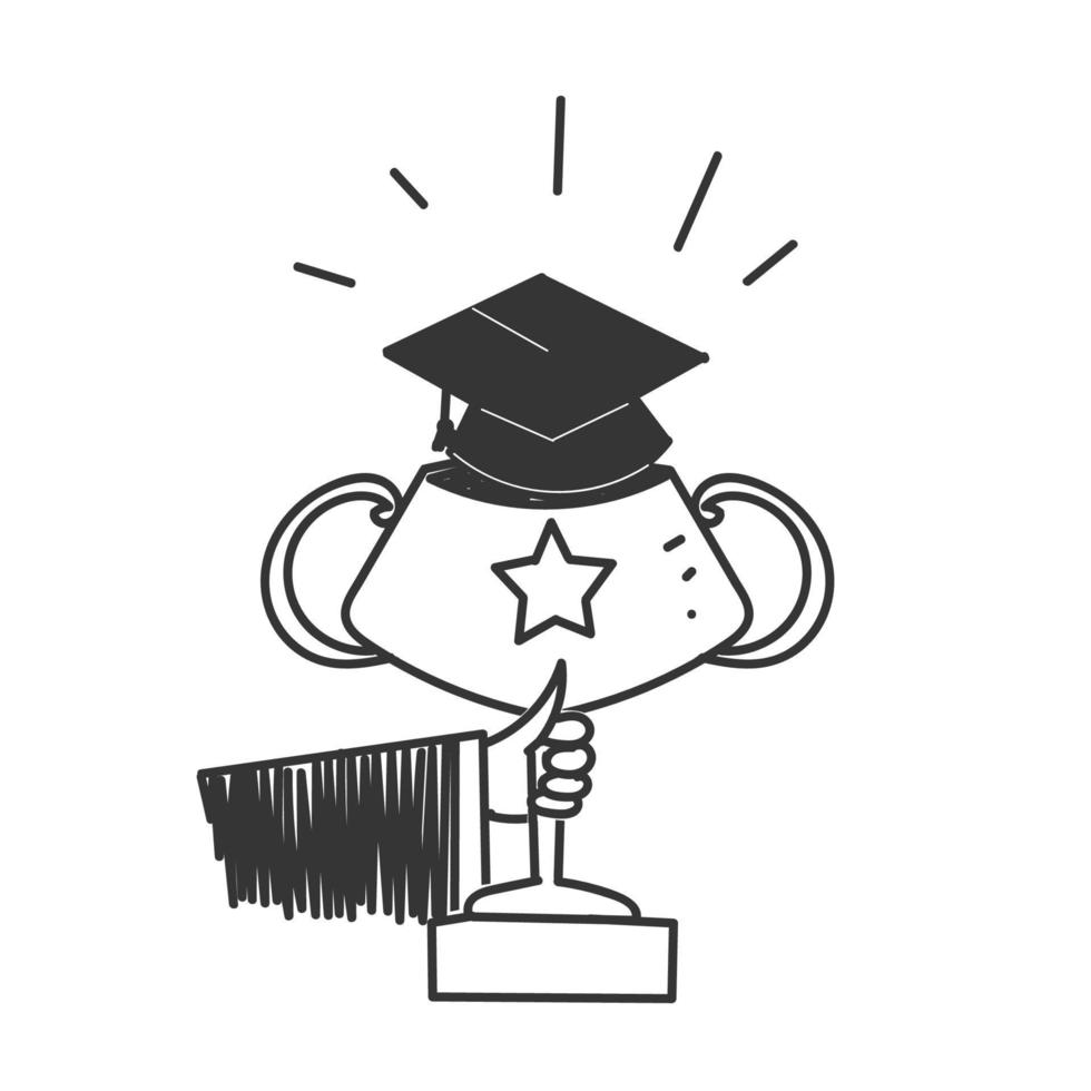 trophée de doodle dessiné à la main et illustration de chapeau de graduation vecteur