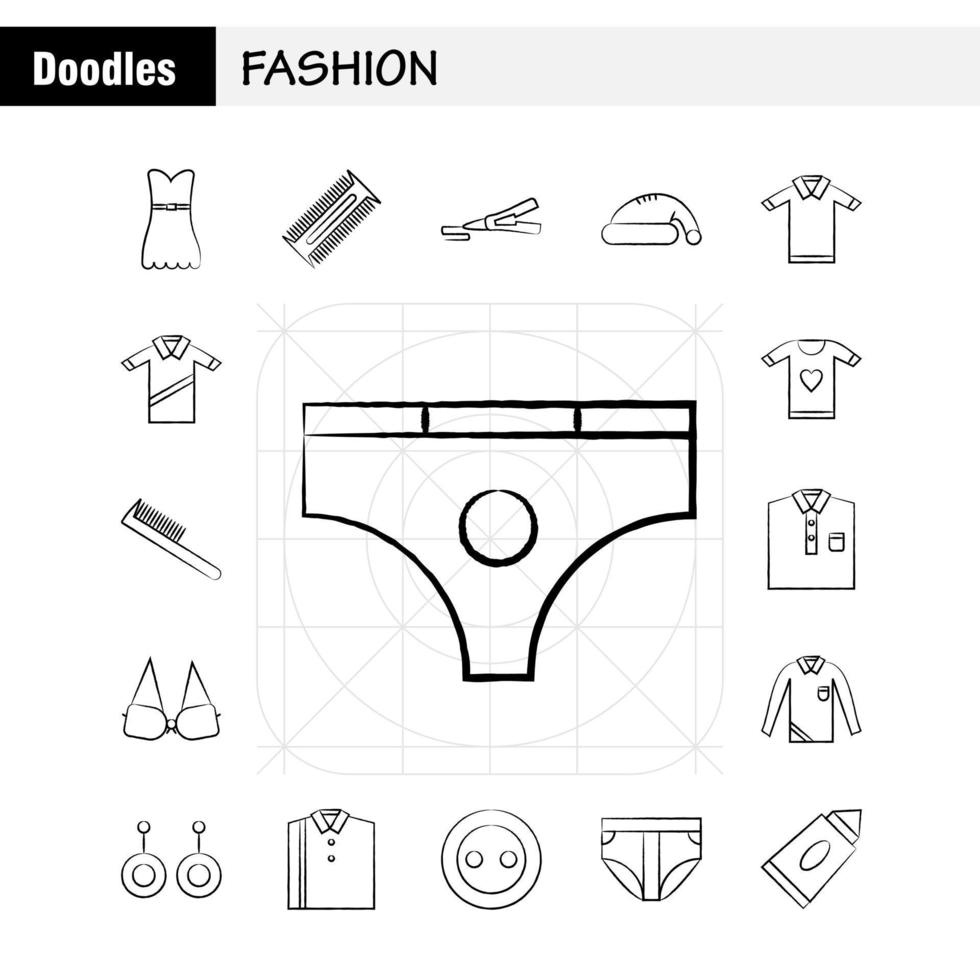 icônes de mode dessinées à la main définies pour l'infographie le kit uxui mobile et la conception d'impression incluent le temps de montre heures minutes photographie de l'appareil photo cliquez sur la collection d'images logo et image infographiques modernes vecteur