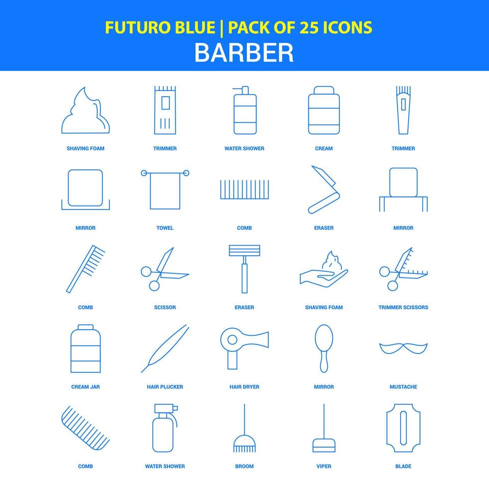 icônes de barbier pack d'icônes futuro bleu 25 vecteur