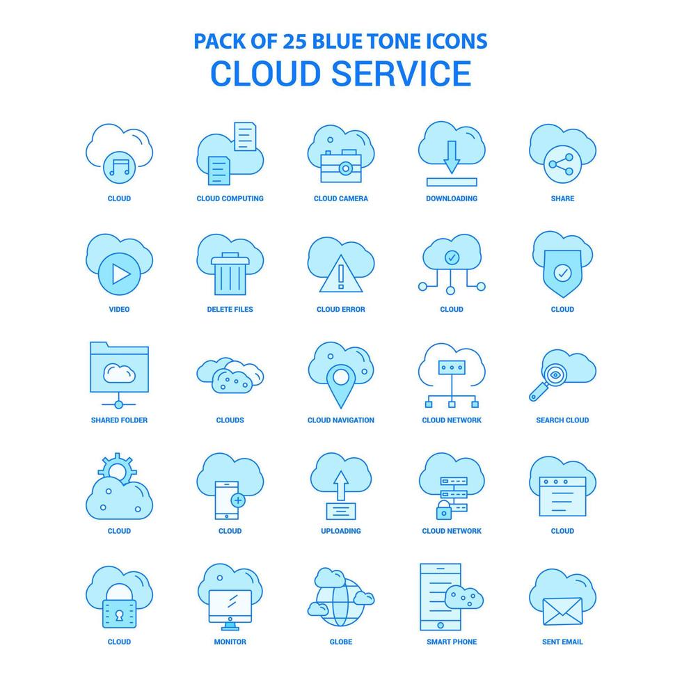pack d'icônes de ton bleu de service cloud 25 jeux d'icônes vecteur