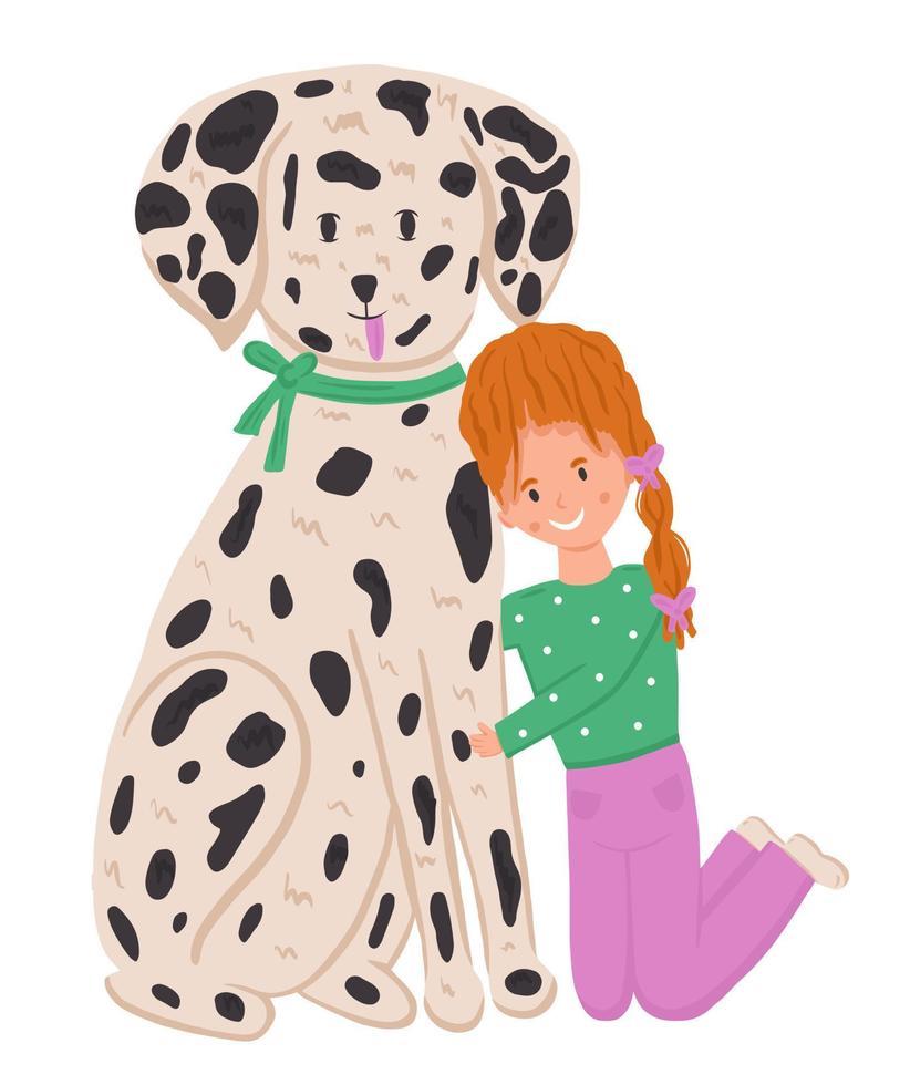 petite fille avec chien dalmatien vecteur