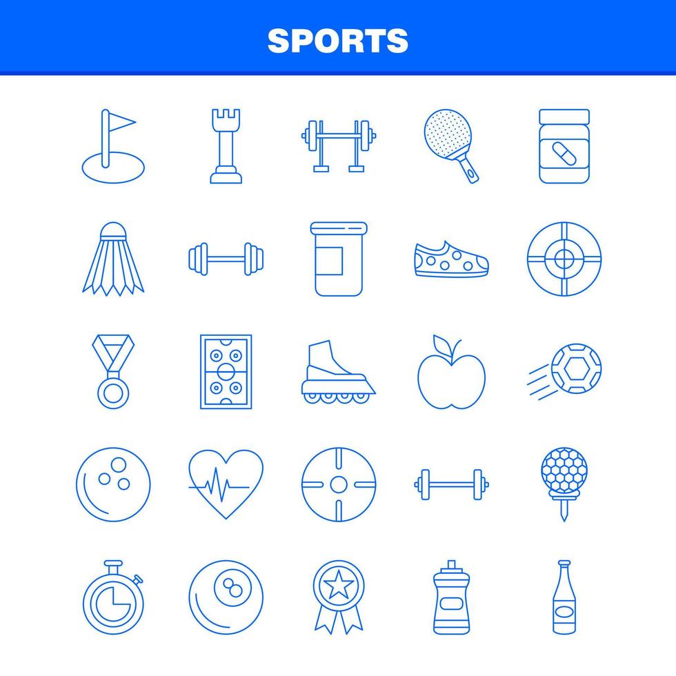 icône de ligne de sport pour l'impression web et le kit uxui mobile tel que l'embarquement skateboard patinage tir sportif planche de tir sport pictogramme pack vecteur