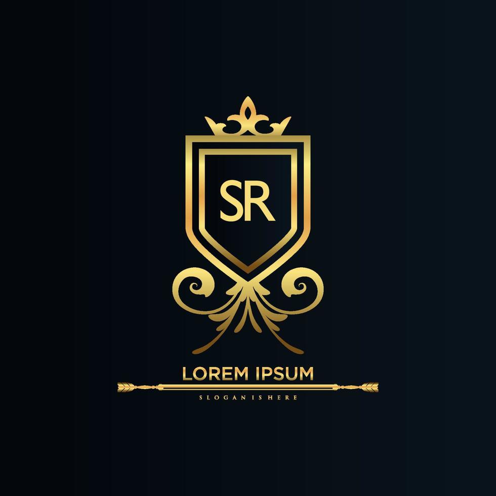 lettre sr initiale avec modèle royal.élégant avec vecteur de logo de couronne, illustration vectorielle de lettrage créatif logo.