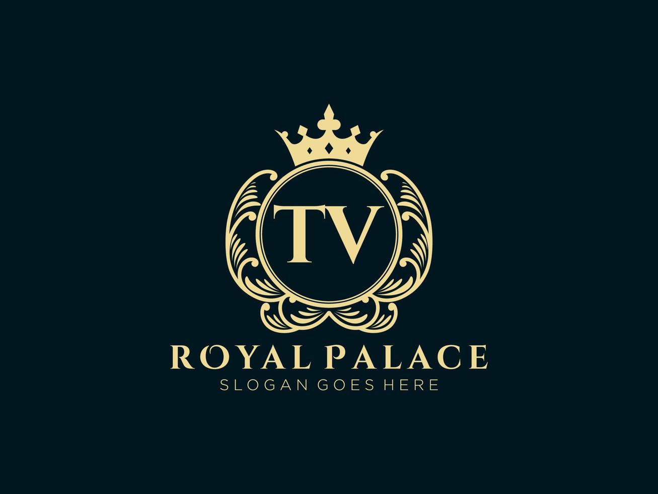 lettre tv logo victorien de luxe royal antique avec cadre ornemental. vecteur