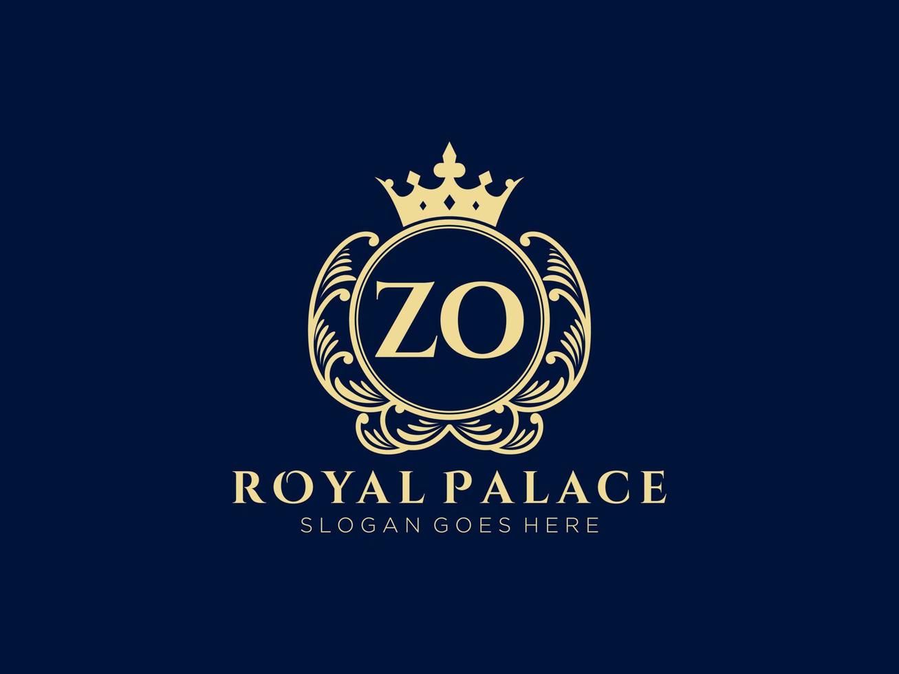 lettre zo logo victorien de luxe royal antique avec cadre ornemental. vecteur