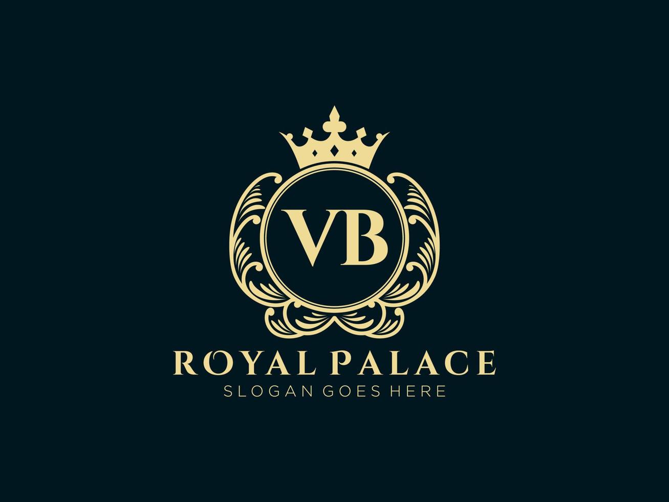 lettre vb logo victorien de luxe royal antique avec cadre ornemental. vecteur