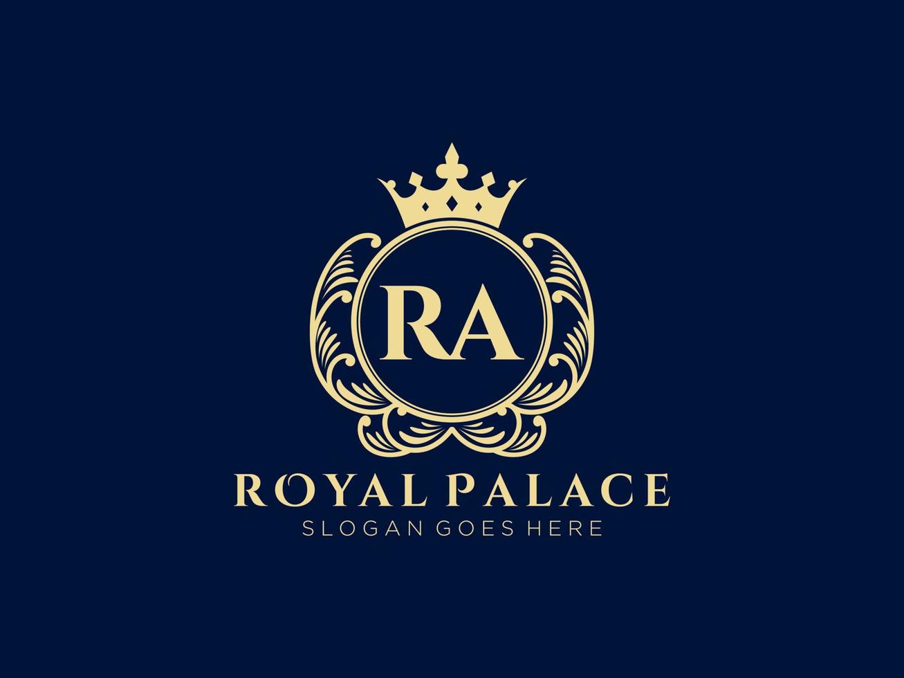 lettre ra logo victorien de luxe royal antique avec cadre ornemental. vecteur