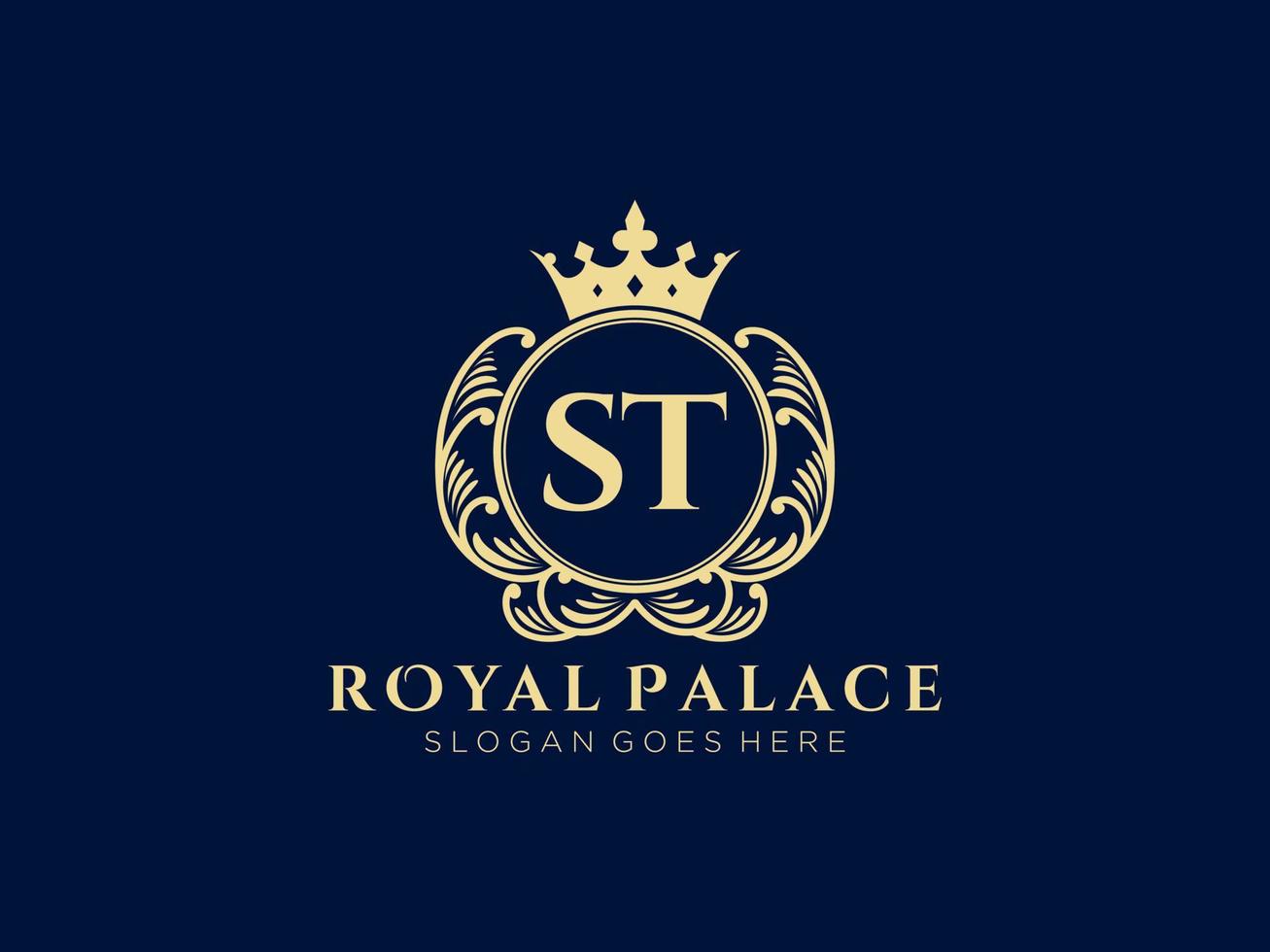 lettre st logo victorien de luxe royal antique avec cadre ornemental. vecteur