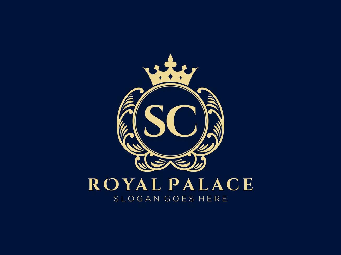 lettre sc logo victorien de luxe royal antique avec cadre ornemental. vecteur