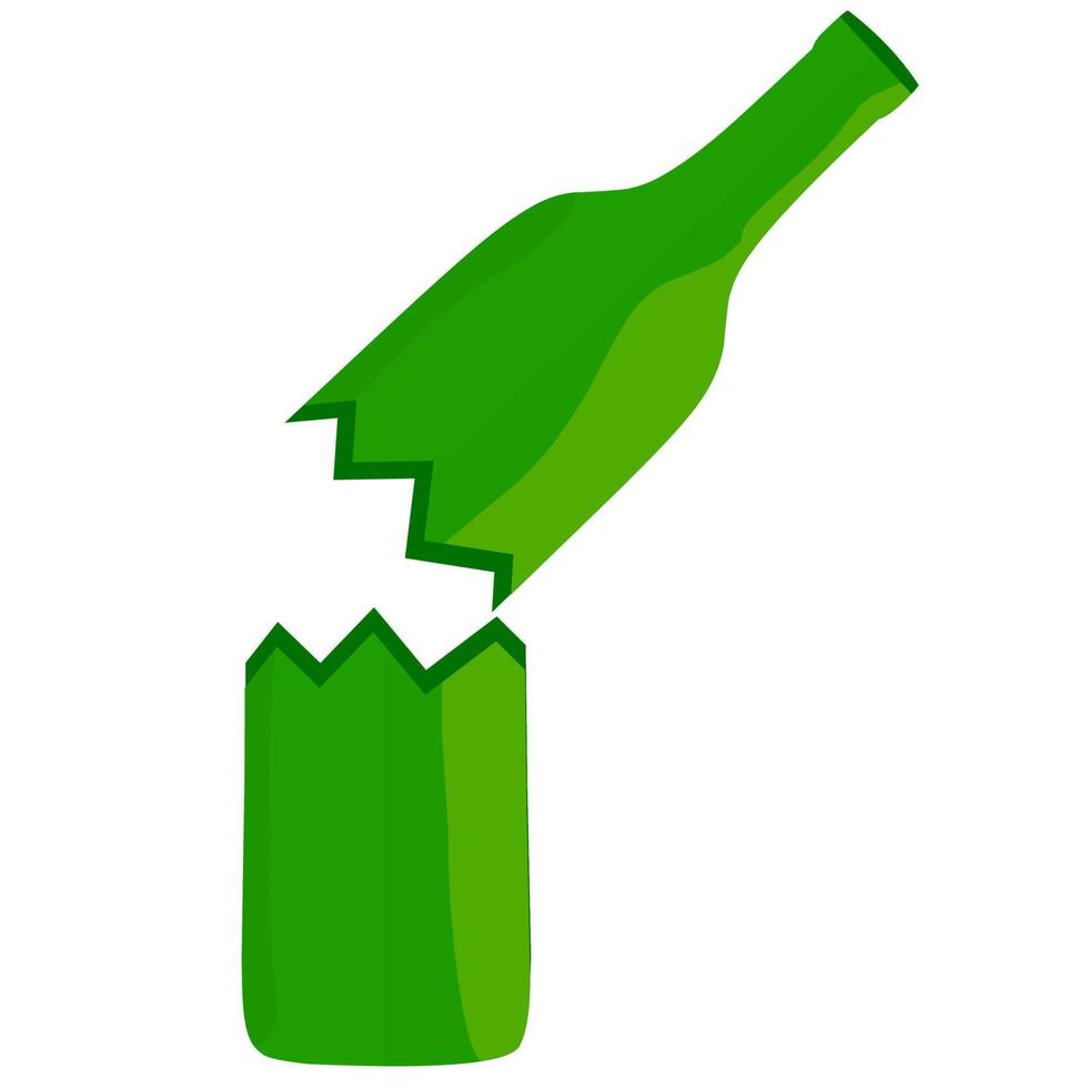 la bouteille verte est divisée en deux moitiés sur un fond blanc. le bord de la bouteille est très tranchant et dangereux, adapté aux logos de contenants de boisson cassés, fissurés et pointus. illustration vectorielle vecteur