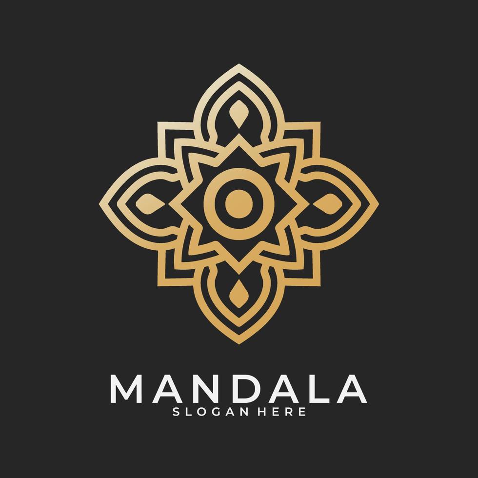 logotype de marque, modèle de logo de mandala de fleurs décoratives abstraites, signe de logo tourbillonnant dans un style arabe ornemental, création de logo floral minimaliste pour boutique, spa, yoga, méditation vecteur