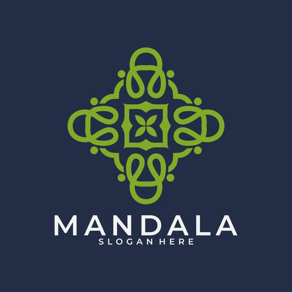 logotype de marque, modèle de logo de mandala de fleurs décoratives abstraites, signe de logo tourbillonnant dans un style arabe ornemental, création de logo floral minimaliste pour boutique, spa, yoga, méditation vecteur