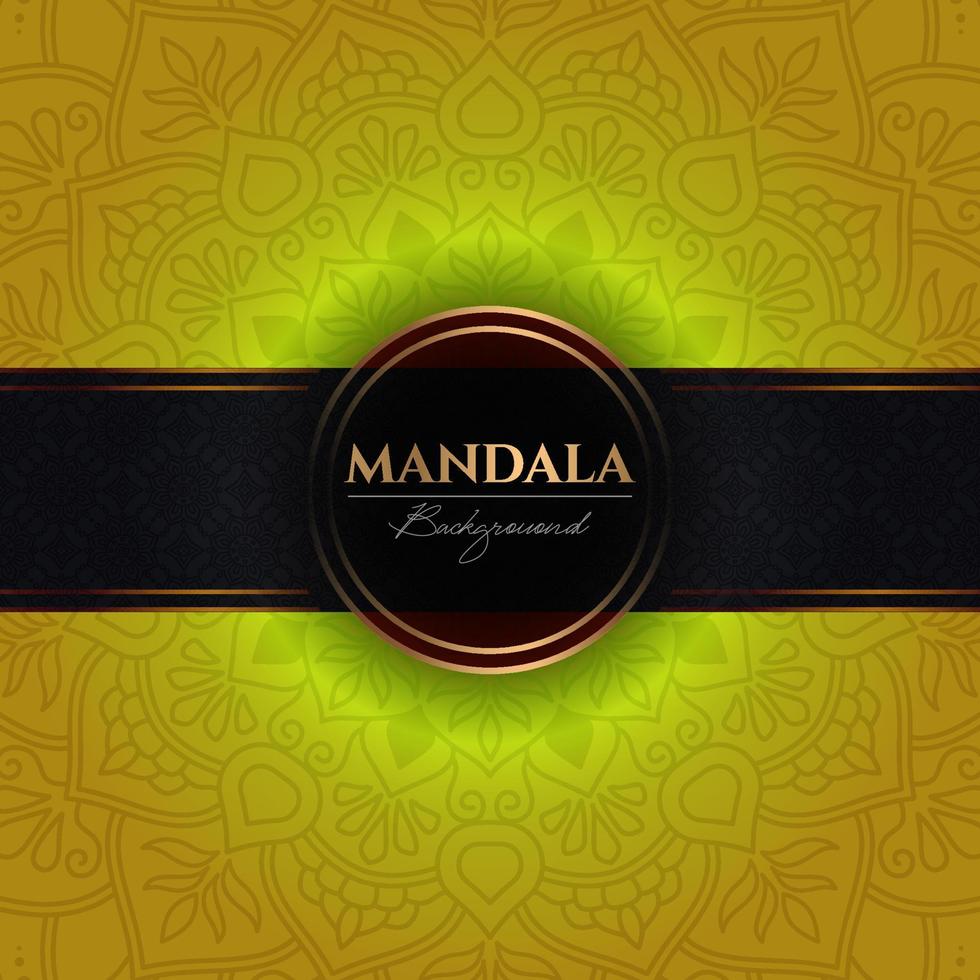 modèle de fond de vecteur de luxe avec des éléments ethniques de mandala floral, fond jaune ornemental arabesque