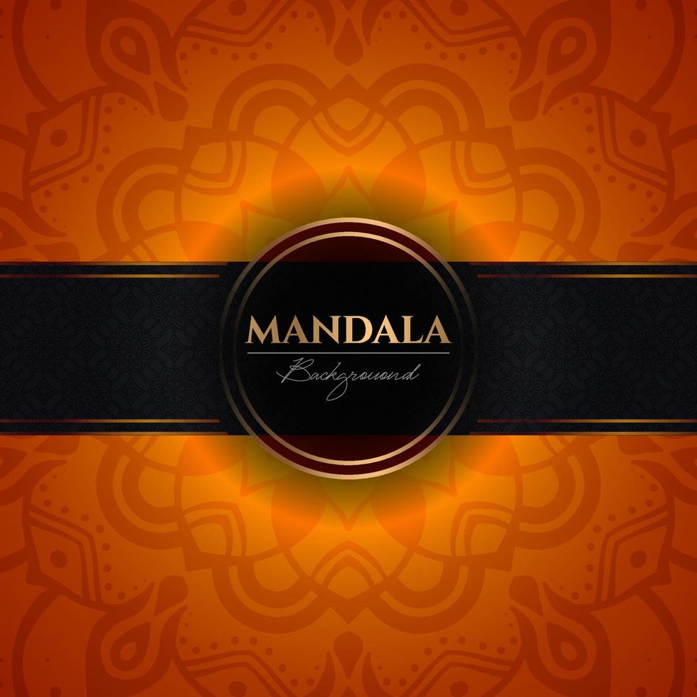 modèle de fond de vecteur de luxe avec des éléments ethniques de mandala floral, arrière-plan de couleur orange ornementale arabesque