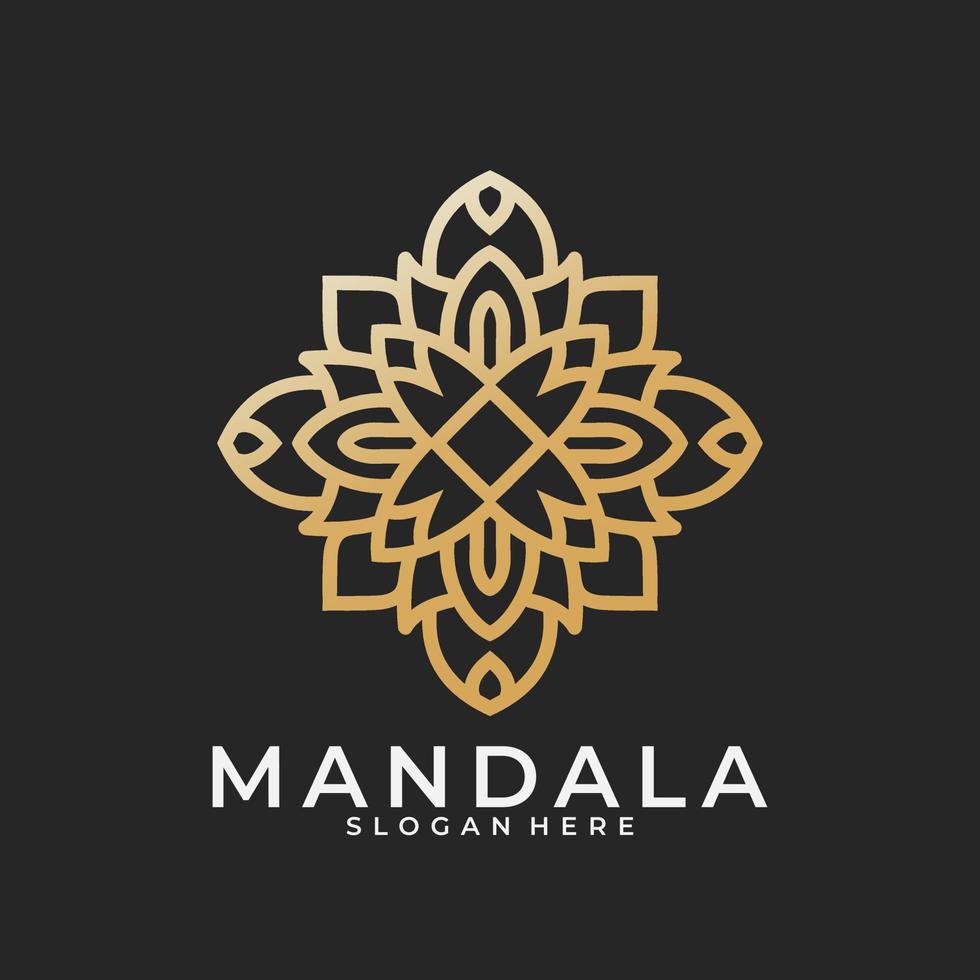 logotype de marque, modèle de logo de mandala de fleurs décoratives abstraites, signe de logo tourbillonnant dans un style arabe ornemental, création de logo floral minimaliste pour boutique, spa, yoga, méditation vecteur