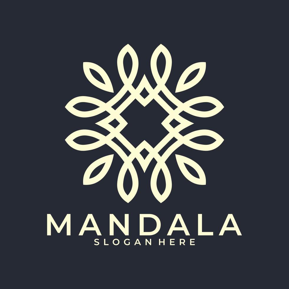 logotype de marque, modèle de logo de mandala de fleurs décoratives abstraites, signe de logo tourbillonnant dans un style arabe ornemental, création de logo floral minimaliste pour boutique, spa, yoga, méditation vecteur